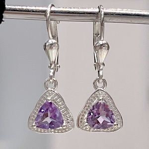 Rose de France Amethyst Drop Sterling Silver Lever Back Earrings